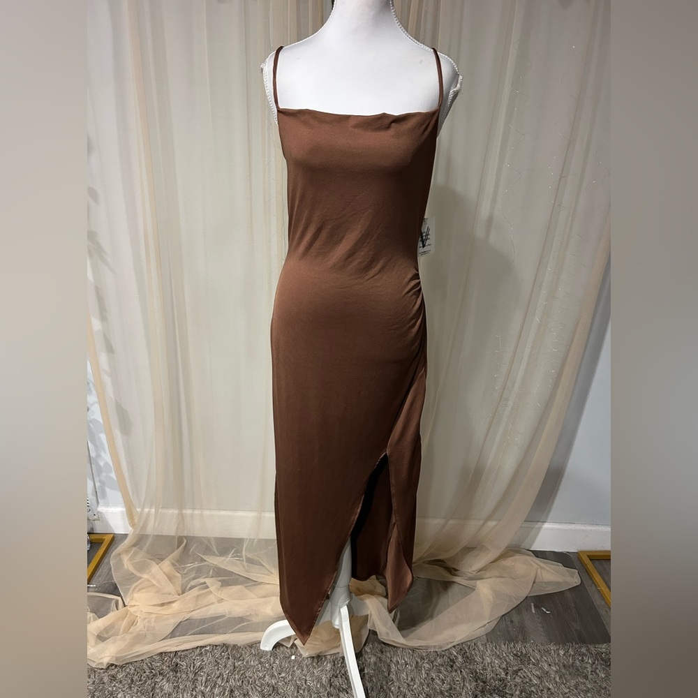 Vibe Sportswear Brown Slip Dress | NWT | Size L | Side Slit Midi Dress